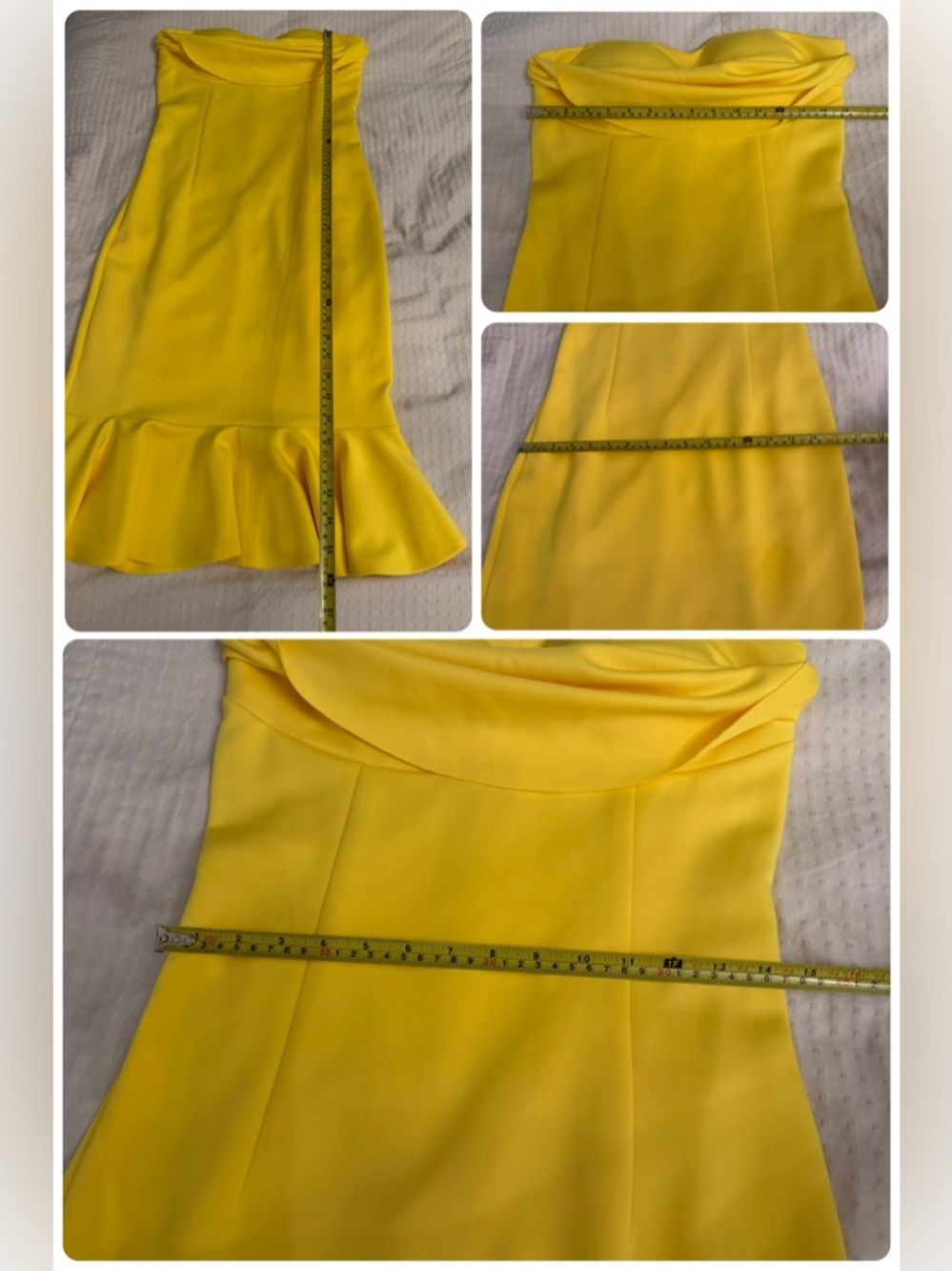 Gabrielle Union Yellow Strapless Midi Dress Derby Ruffle Hem Bodycon Size M - Picture 17 of 17